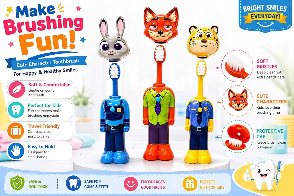 Cartoon Kids Toothbrush Set of 3