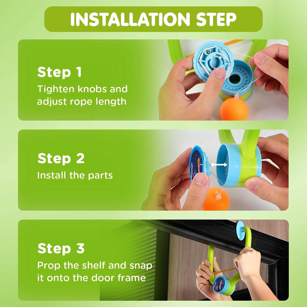 Wall Hanging Table Trainer Tenis for Kids | Indoor Ping Pong Game Set with 2 Rackets and 6 Balls
