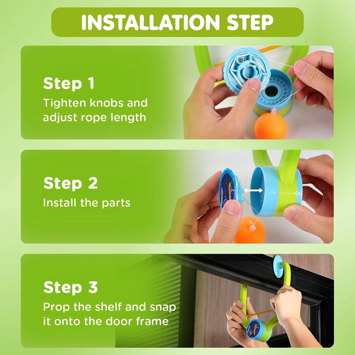 Wall Hanging Table Trainer Tenis for Kids | Indoor Ping Pong Game Set with 2 Rackets and 6 Balls