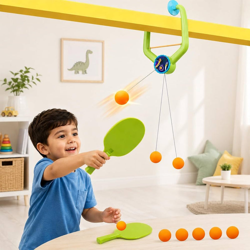 Wall Hanging Table Trainer Tenis for Kids | Indoor Ping Pong Game Set with 2 Rackets and 6 Balls