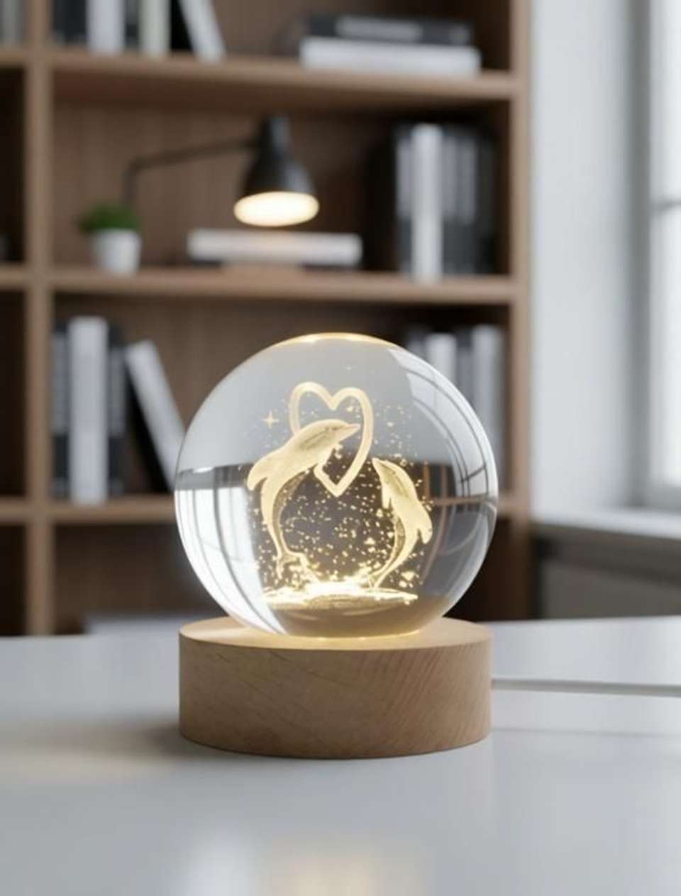 3D Crystal Ball (Loving Dolphin) - For Home Decoration